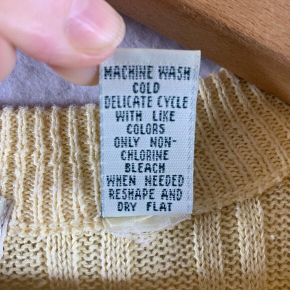 VTG John Ashford Men Linen Cotton Cable Knit Sweater Vest Sz L Butter Yellow - Picture 9 of 10